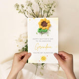 Crochet Sunflower Greetings Mothers Day Card For Grandma, Handmade Cute Knitting Crochet Greeting Cards, Mothers Day Gifts For Her, Unique Knitted Flowers Card Gifts For Mother'S Day And Birthdays