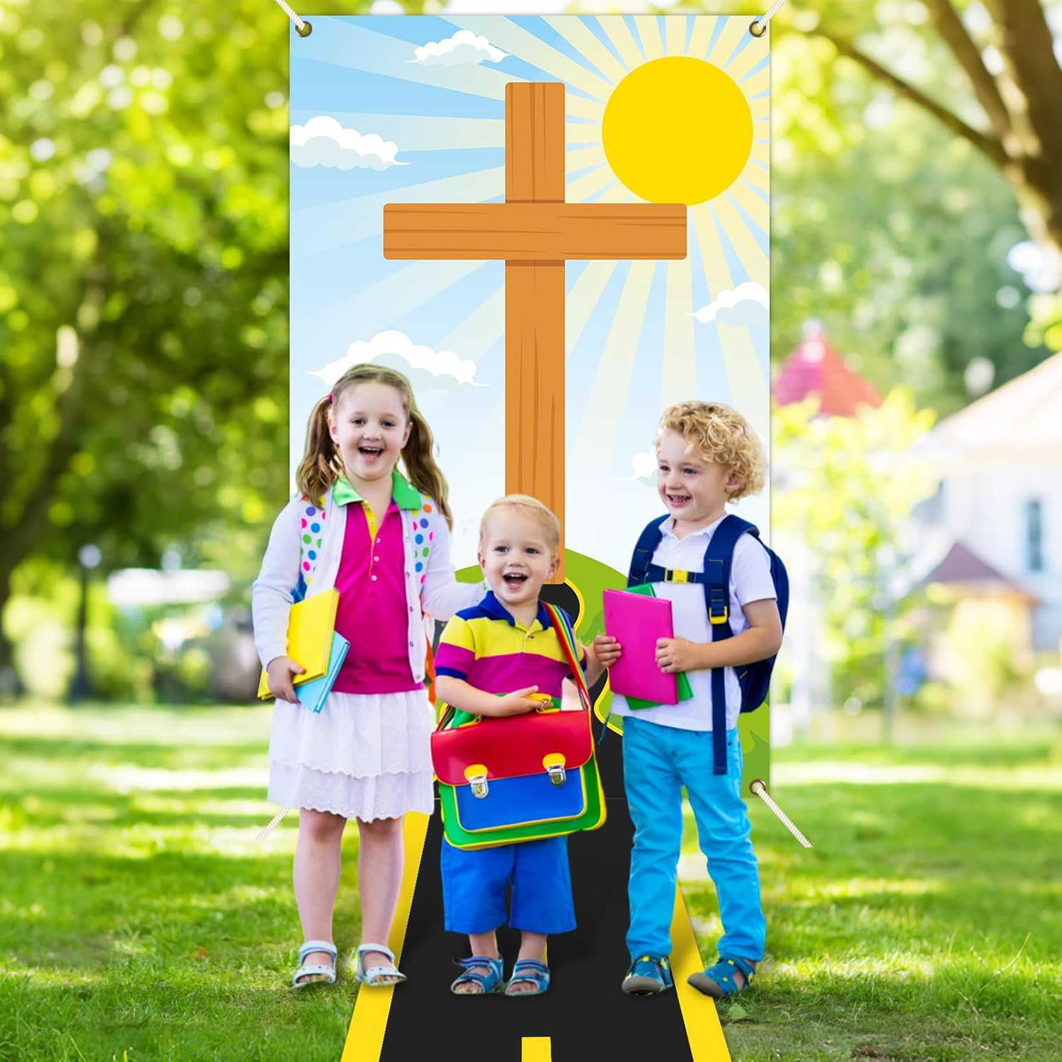 Religious Door Cover Religious Cross Backdrop With Road Decorations Christian Backdrop Jesus Banner For Christmas Vbs Christian Scene Builder Background For Kids Bible Sunday School Sanctuary Events