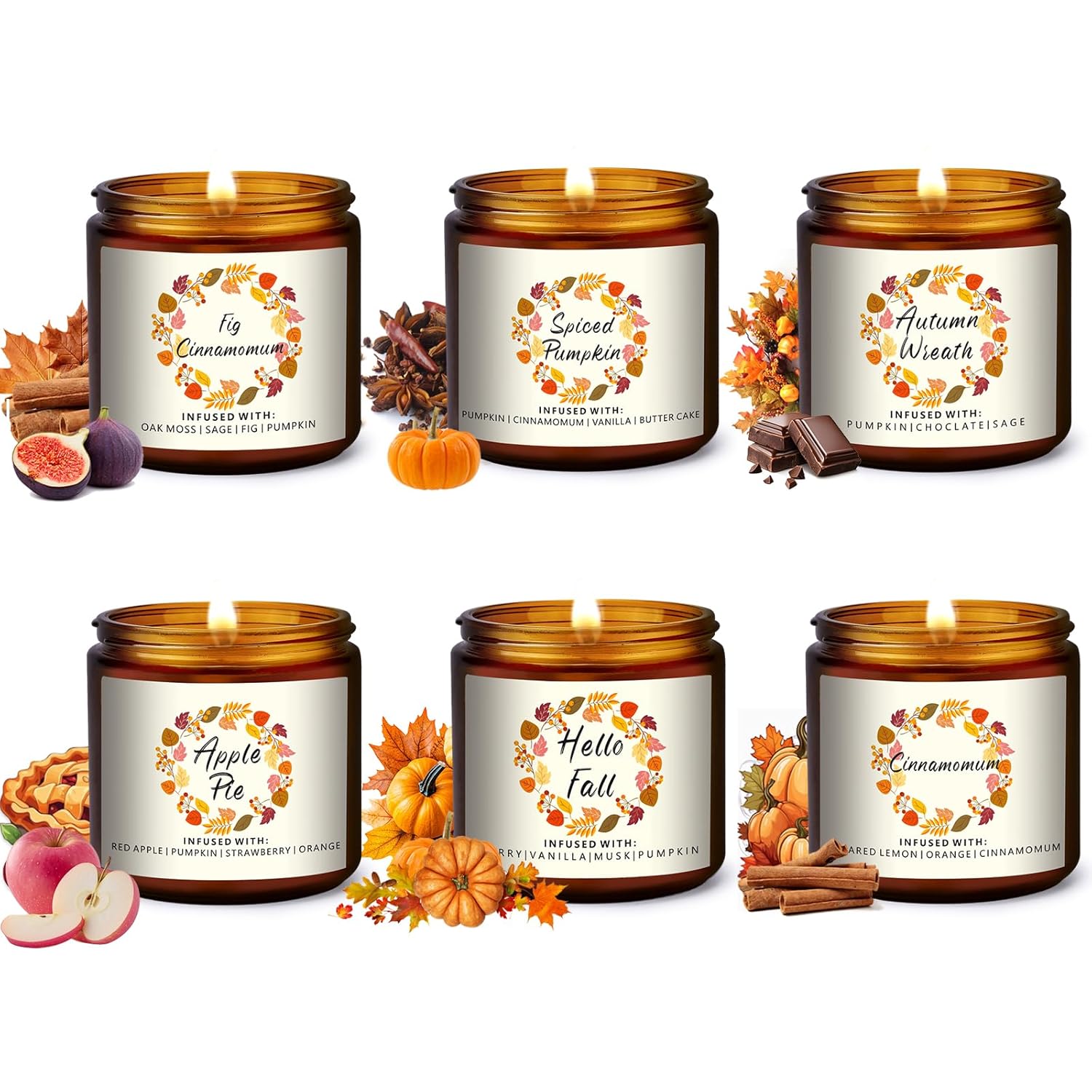Christmas Scented Candles Gifts Set,Fall Candles Clearance 6Pack, Holiday Candles, Winter Candle For Warmer, Scent Of Berry, Apple, Fig, Cinnamon, Lemon,Pumpkin Spiced,Small Christmas Candle Scented