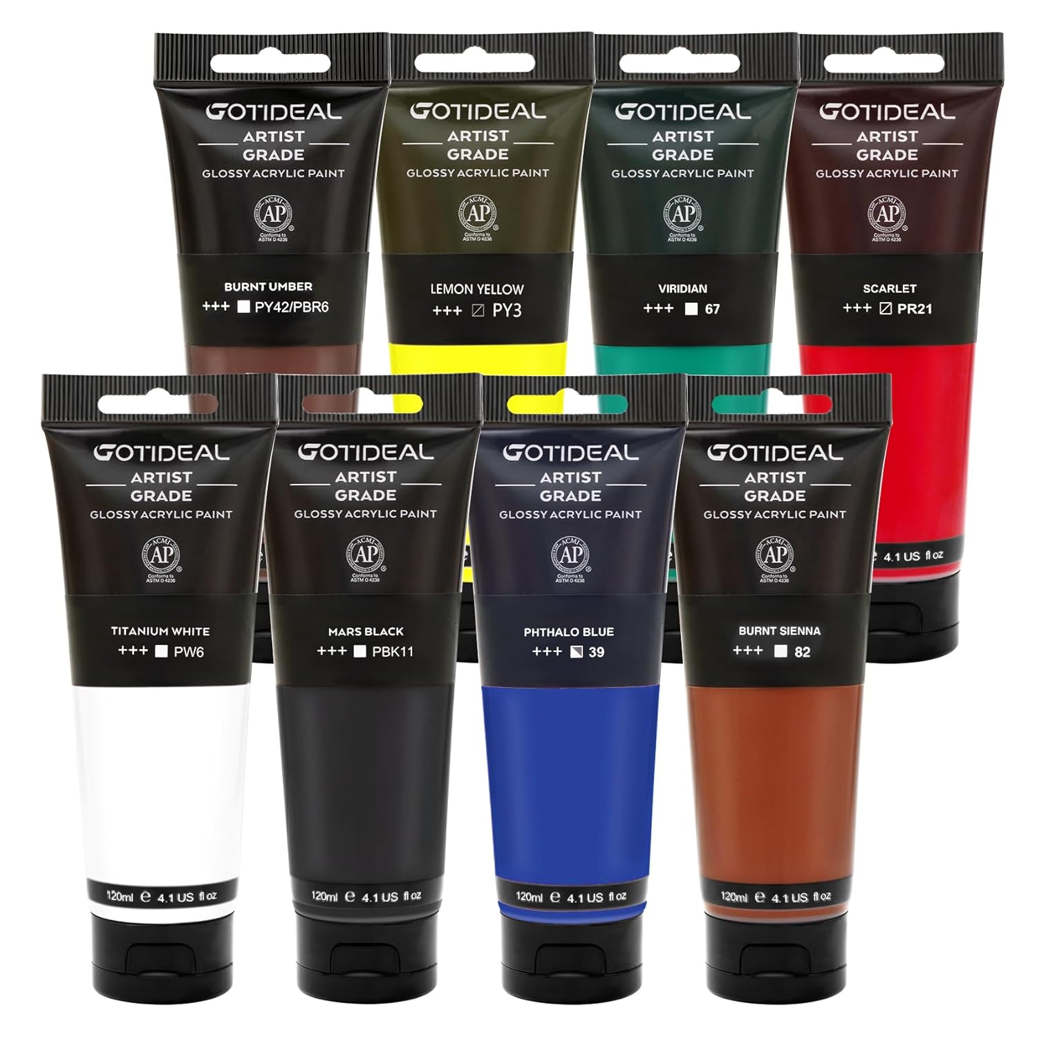 Craft Acrylic Paint Set,8 Primary Colors?(120Ml,4 Oz) Rich Pigments Non-Toxic Washable, Professional Paint For Pouring On Canvas, Rocks, Ceramic, Fabric, Leather, Ideal For Artist, Adults