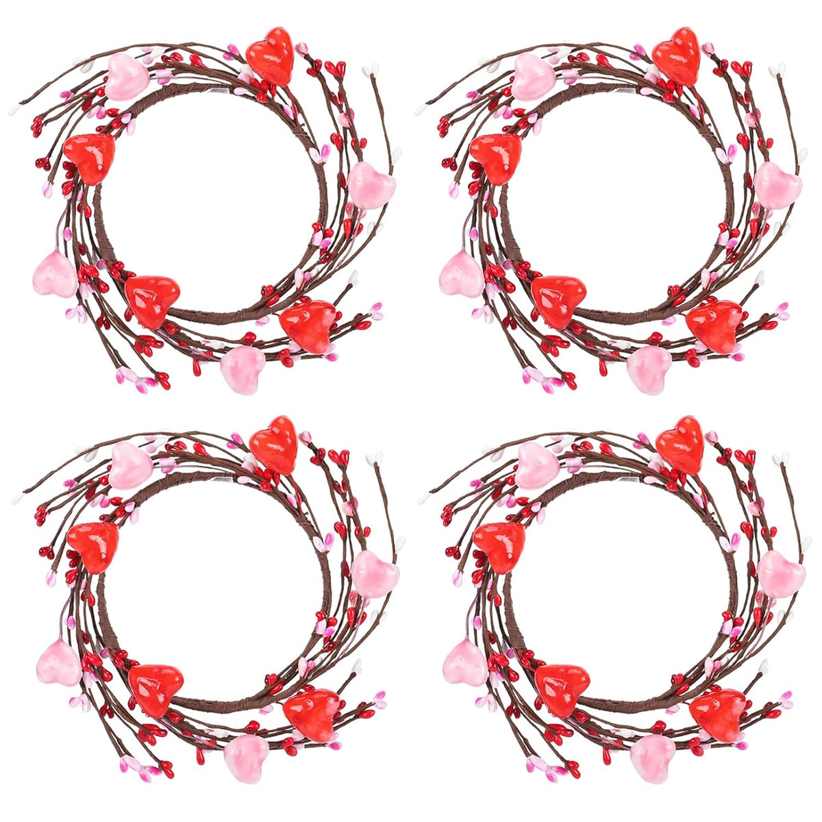Valentine Candle Rings - 4.3 Inches Valentines Decor Candle Wreaths With Love Hearts, Valentines Table Centerpieces For Party Wedding Windows Tabletop Decoration, 4Pcs