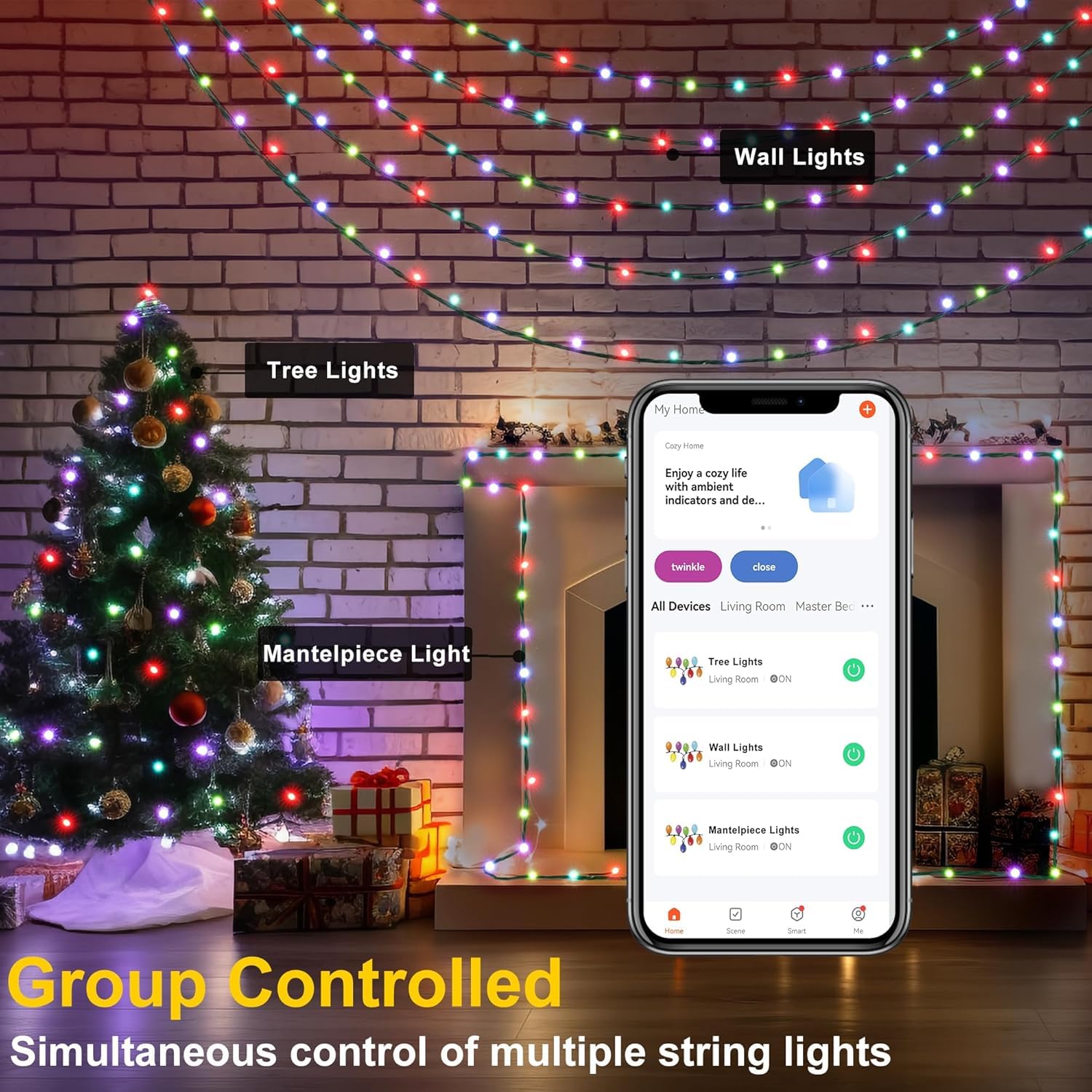 Smart Wifi Led Christmas Lights, App-Controlled Rgb Fairy String Lights, Ideal For Xmas Tree, Garden, Home, Party, Hallo