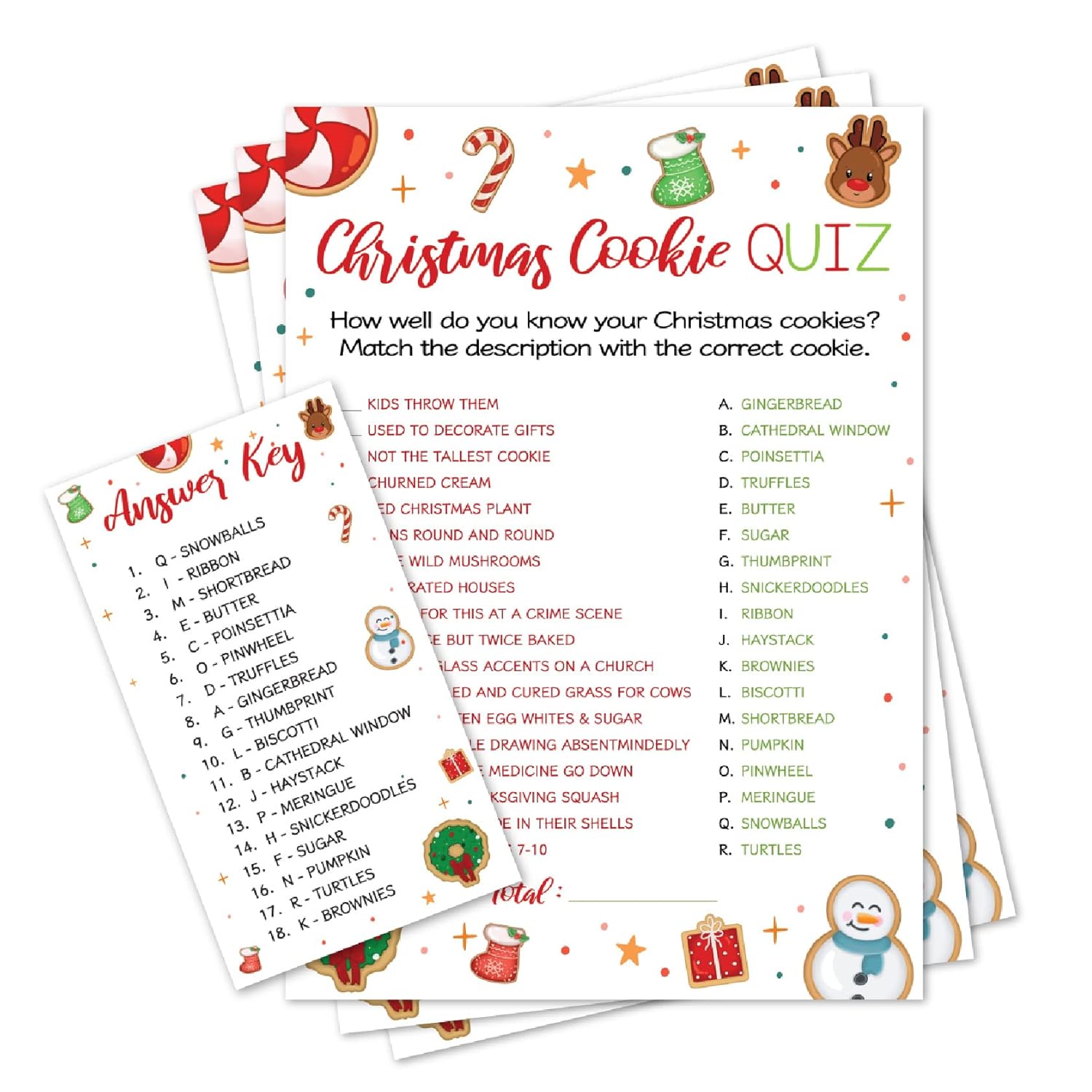 15 Christmas Cookie Quiz Game Cards- Holiday Party, Cookie Exchange, Office, Work, Church Group, Friends - Fun, Easy Activity For Women, Men, And Kids