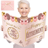 Happy Retirement Party Decorations Card For Women, Pink Rose Gold Large Retirement Card With Envelope, Jumbo Happy Retired Guest Book Greeting Card, Giant Farewell Retired Card Gifts
