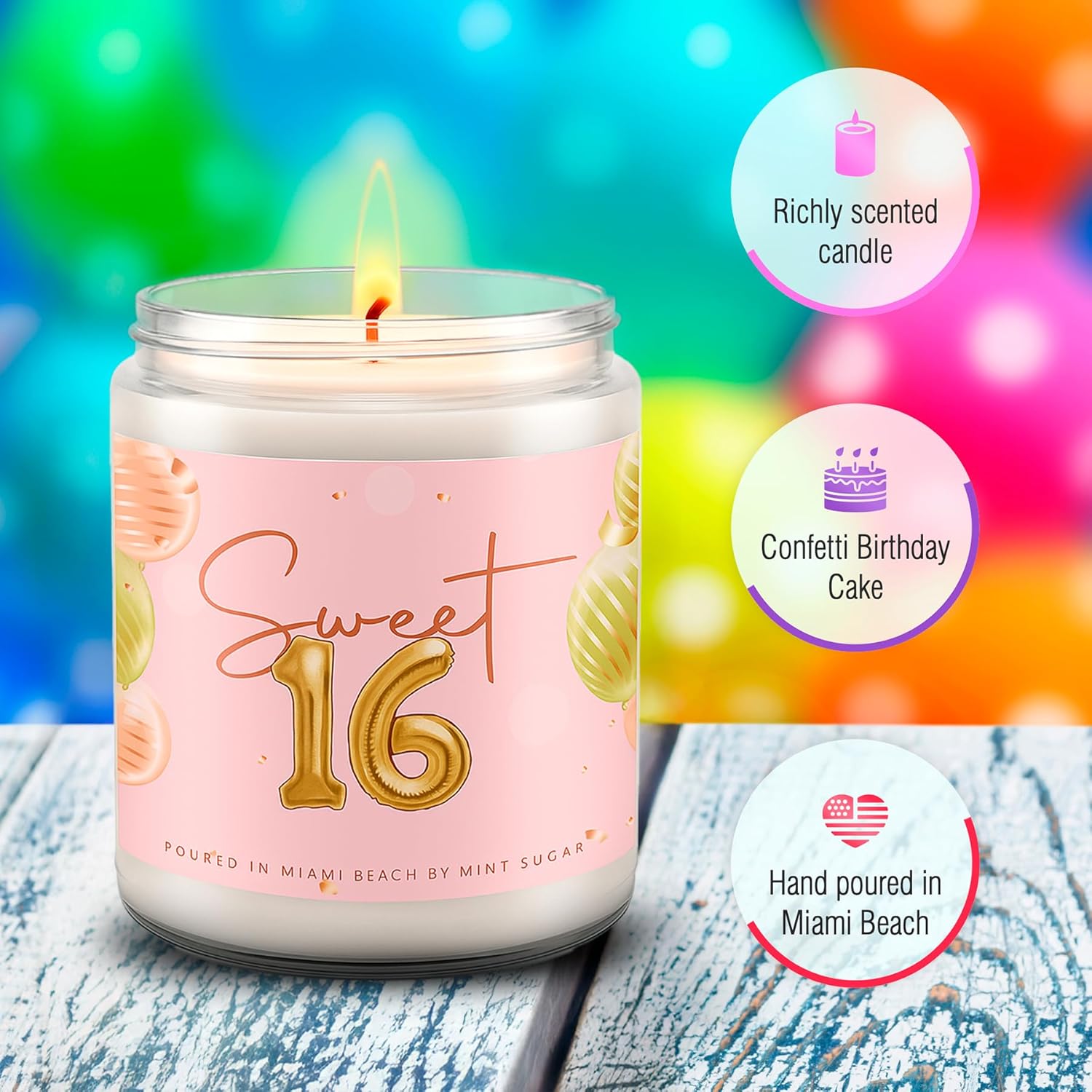 16Th Birthday Candle - Sweet 16 Candles - 16Th Birthday Gifts For Girls - Made In Usa 9 Oz Scented Birthday Cake Candle By Mint Sugar Candle Co - 16 Year Old Girl Birthday Gift Ideas