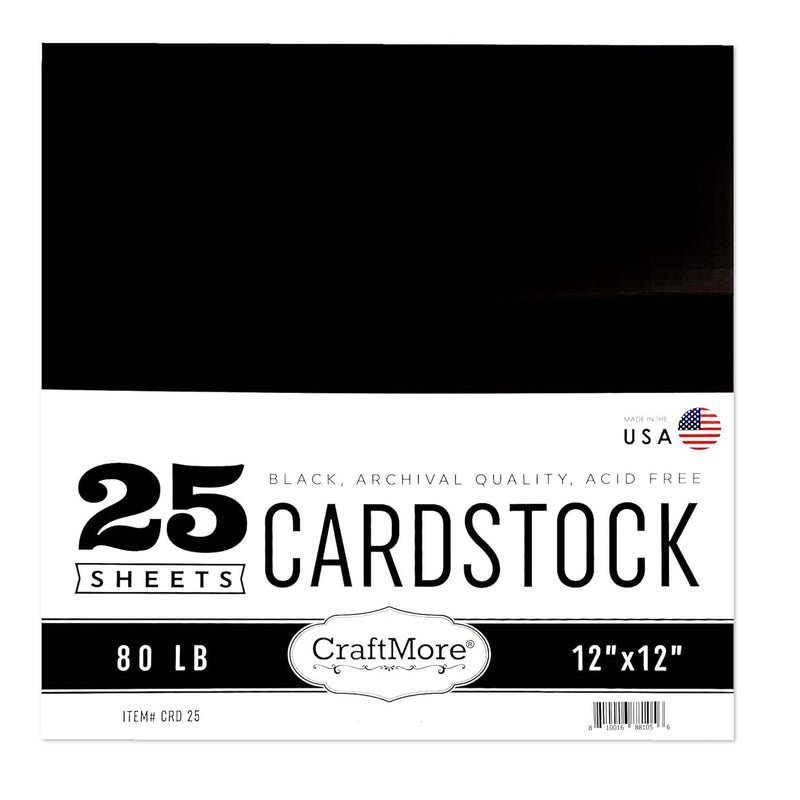 Card Stock, 12 By 12 Inches, Heavyweight Black, 25 Sheets