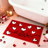 Valentine'S Day Bathroom Rug, Red Love Heart Tufted Bath Mat, Soft Valentines Day Bath Mats Non Slip Absorbent Rectangle Shower Rug Front Door Mat For Home Kitchen Bedroom Decor, 20X30 Inch
