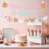 Christmas Hot Cocoa Bar Decoration Kit, Hot Cocoa Bar Banner Hot Cocoa Cups Garland, Pink Gingerbread Hot Chocolate Bar Supplies For Baby Shower Winter Holiday New Year Party Decor