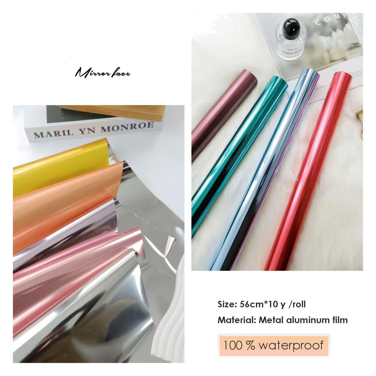 Silver Gift Wrapping Paper Waterproof Bouquet Wrap Mirror Film Korean Style Fresh Flowers Wrapping Paper Christmas, Holiday Diy Deco 22X360 Inches (Silver)