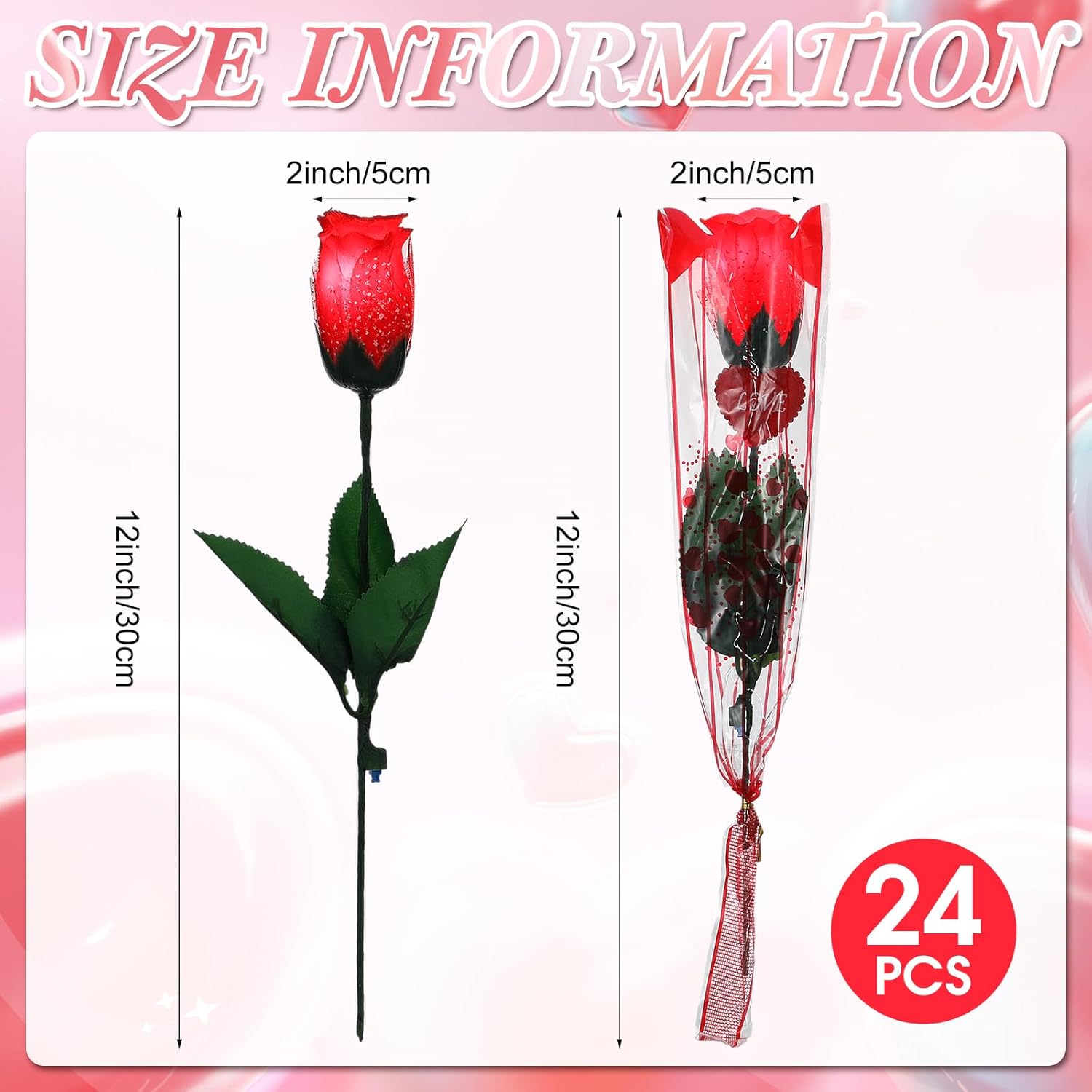 24 Pcs Rose Flower Lights Red Artificial Valentine'S Day Glowing Light Up Rose Single Stem Realistic Faux Silk Flower Bouquet For Valentine Wedding Birthday Bridal Shower Decor