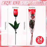 24 Pcs Rose Flower Lights Red Artificial Valentine'S Day Glowing Light Up Rose Single Stem Realistic Faux Silk Flower Bouquet For Valentine Wedding Birthday Bridal Shower Decor