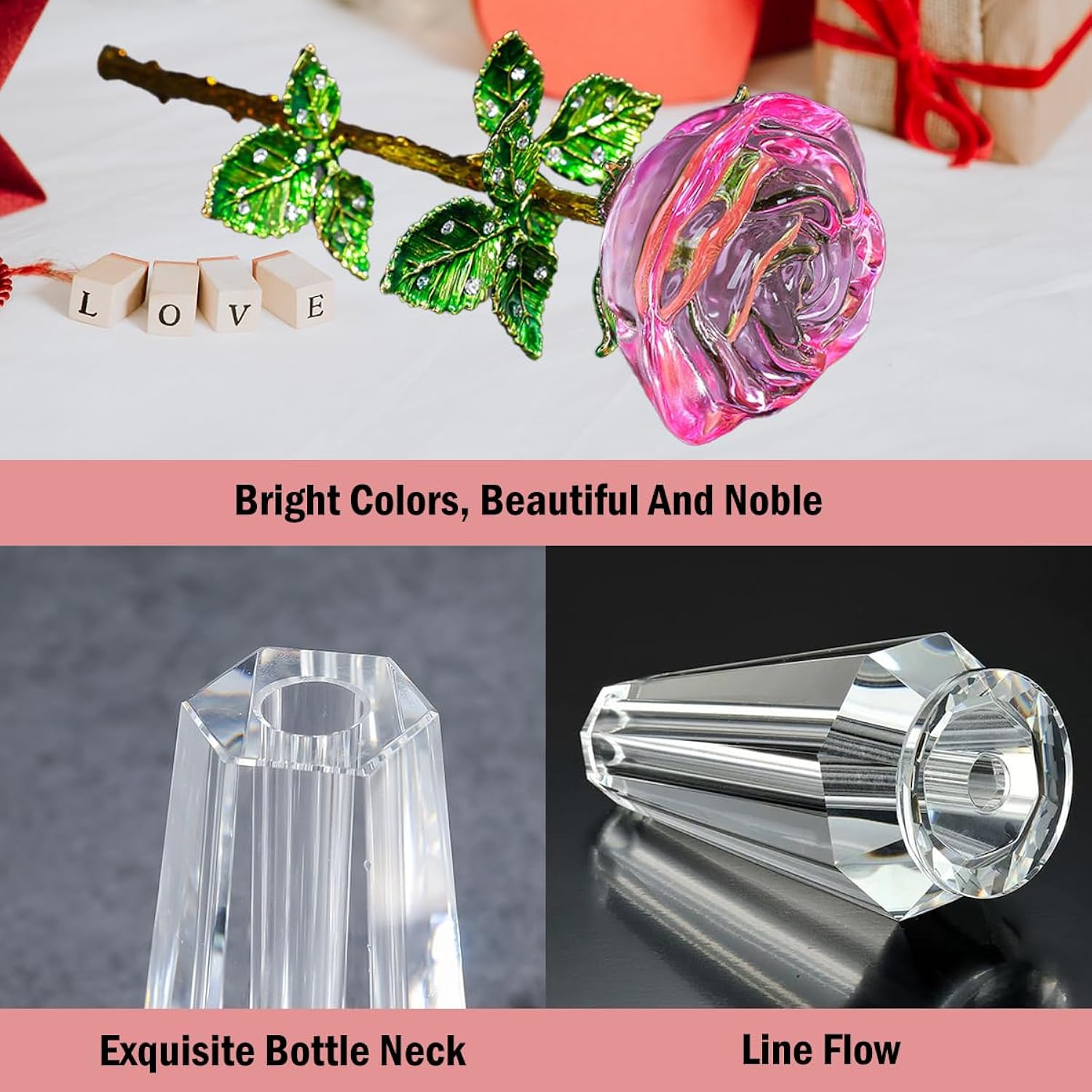 Valentine'S Day Gifts, Pink Rose Gift For Her, ?K9 Crystal Rose In Vase Sculpture, 3D Crystal Glass Eternal Flower, For Women On Birthday, Wedding, Anniversary, Valentine'S Day, Got Engaged