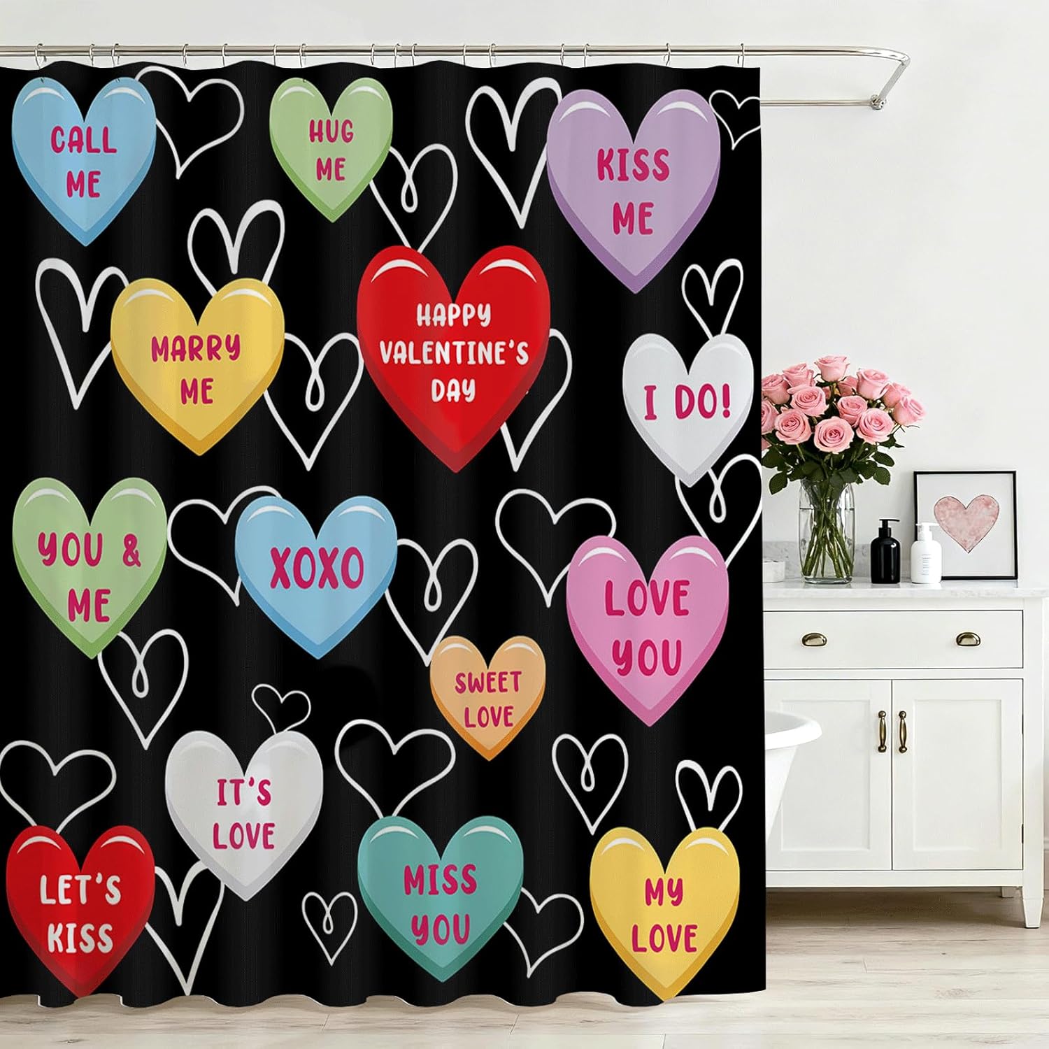 Valentines Shower Curtain For Bathroom - Sweet Heart Valentine'S Day Decor Pink Heart Shower Curtain For Romantic Heart Bathroom Decor, 72 X 72 Inch Waterproof Bath Curtain