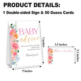 Spring Pink Floral Baby Advice Cards For The Parents-To-Be, Baby In Bloom Baby Shower Decorations Favors, Gender Neutral Party Supplies, 1 Sign & 50 Cards-B09