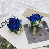 Wrist Corsage Blue Boutonniere Of Men,2Pcs Blue Corsage And Boutonniere Set For Wedding School Prom Decor