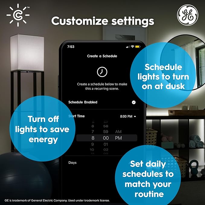 GE Smart LED G25 Globe Bulb 2 Pack Color Changing 60W Equivalent Works with Alexa & Google Home