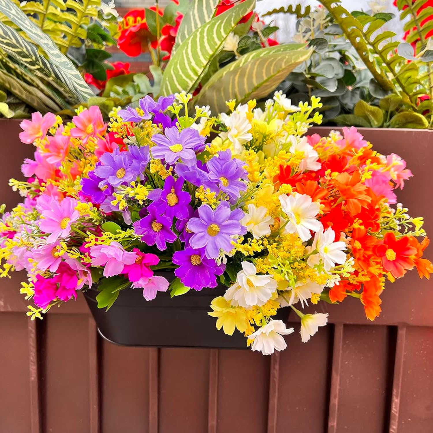 10 Bundles Artificial Daisy Uv Resistant Artificial Flower Faux Wildflowers Greenery Shrubs Plants Plastic Bushes Indoor Farmhouse Outdoor Garden Planter Decoration (10)