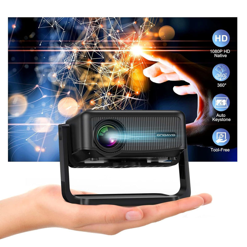 AY3 Mini Projector, 500 ANSI, WiFi/Bluetooth, 360° Stand, Auto Keystone, Black