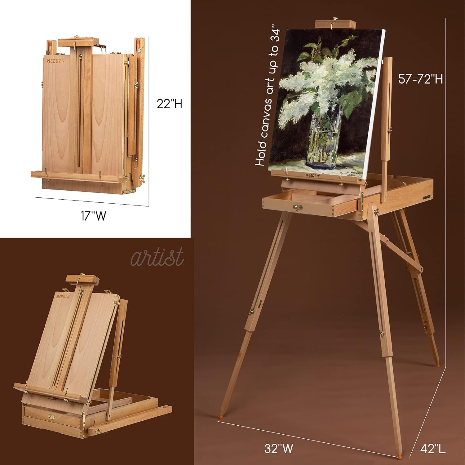 Oil Painting Set With French Easel, Paint Kit With Easel,7X100Ml/3.38Oz Paint, Paintbrushes,Canvas & Oil Painting Supplies For Adults &Artists