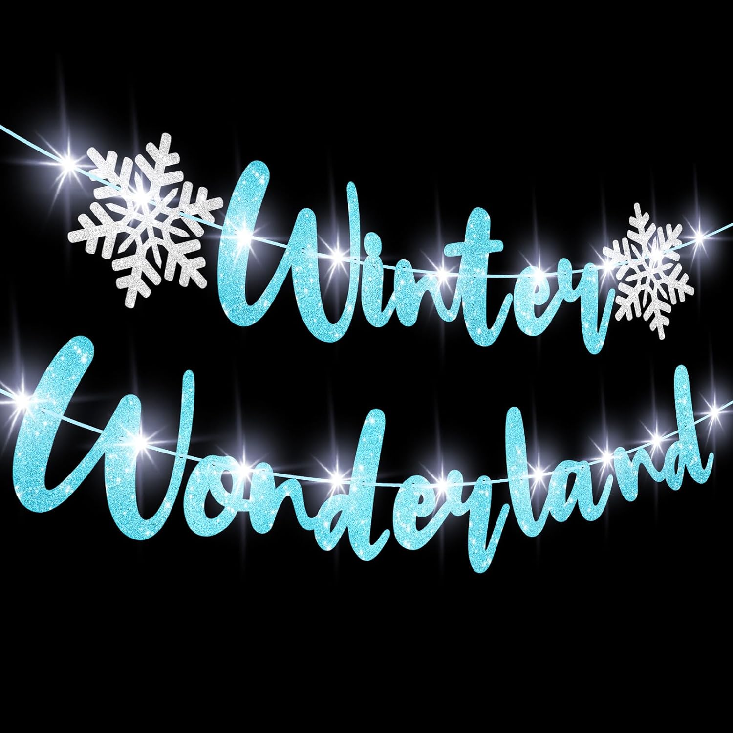 Light Up Winter Wonderland Banners Garland Snowflake Party Decorations For Christmas Glittery Holiday Garland For Winter Birthday Home Office Decor, 6.56 Feet