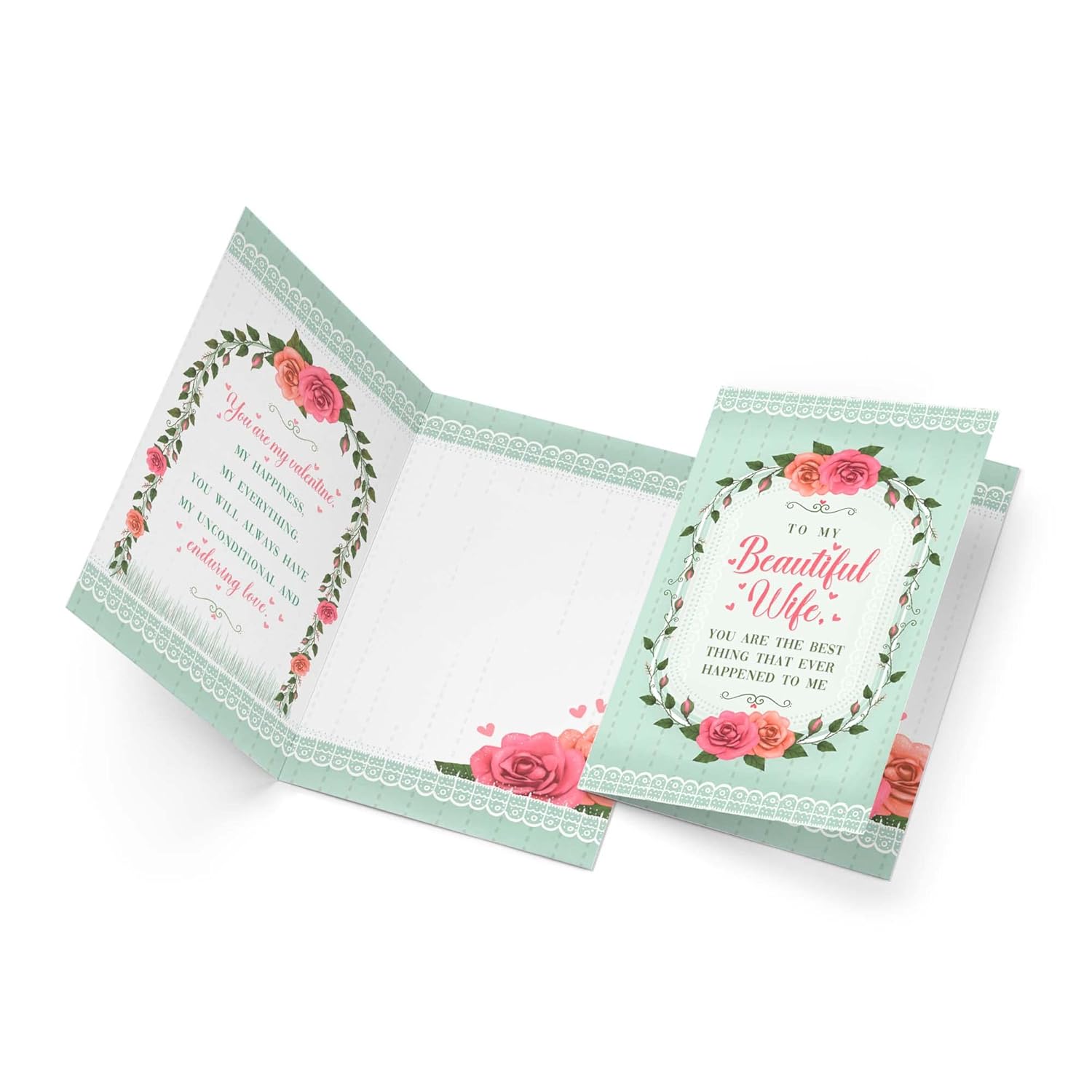 Wife Valentine'S Day Card, Made In America, Eco-Friendly, Thick Card Stock With Premium Envelope 5In X 7.75In, Packaged In Protective Mailer (Flower Wreath)