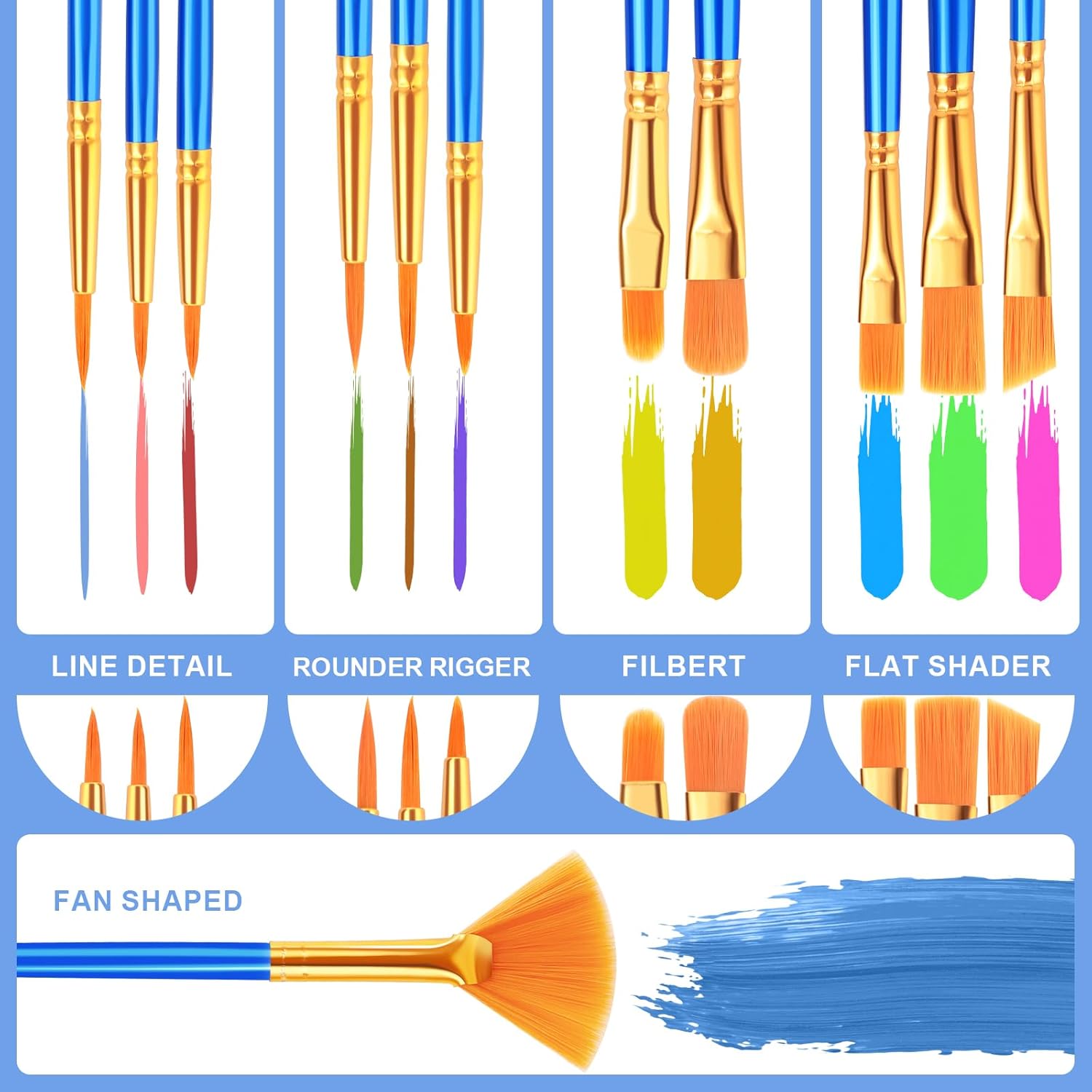 Paint Brushes Set,20 Pack 240 Pcs Nylon Hair Paintbrushes Round-Pointed Tip Paint Brush,Artist Paint Brushes For Acrylic Painting,Acrylic Oil Watercolor Face Arts,Kids Adult Drawing