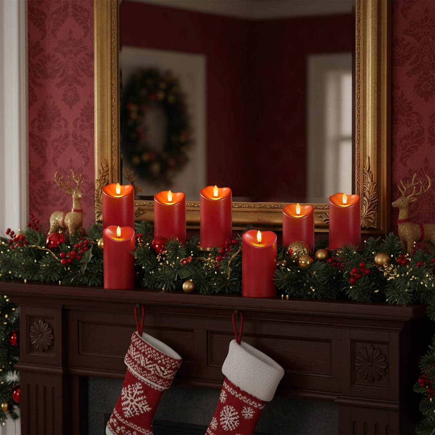 Burgundy Flameless Candles, Waterproof Flickering Candles, Outdoor Battery Operated Led Pillar Candles With Remote Timer, Electric Fake Plastic Candles, Red, Christmas Decor, 3" X 6"