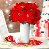 Poinsettia Artificial Christmas Flowers 6Pcs,5 Heads Red 13.7”Fake Poinsettia Flower Bouquet For Home Office Christmas Holiday Indoor Decorations