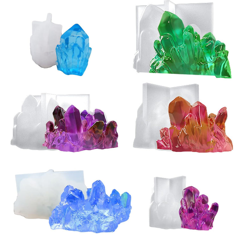 6 Pcs Crystal Cluster Silicone Resin Mold Growing Crystal Quartz Rock Epoxy Si