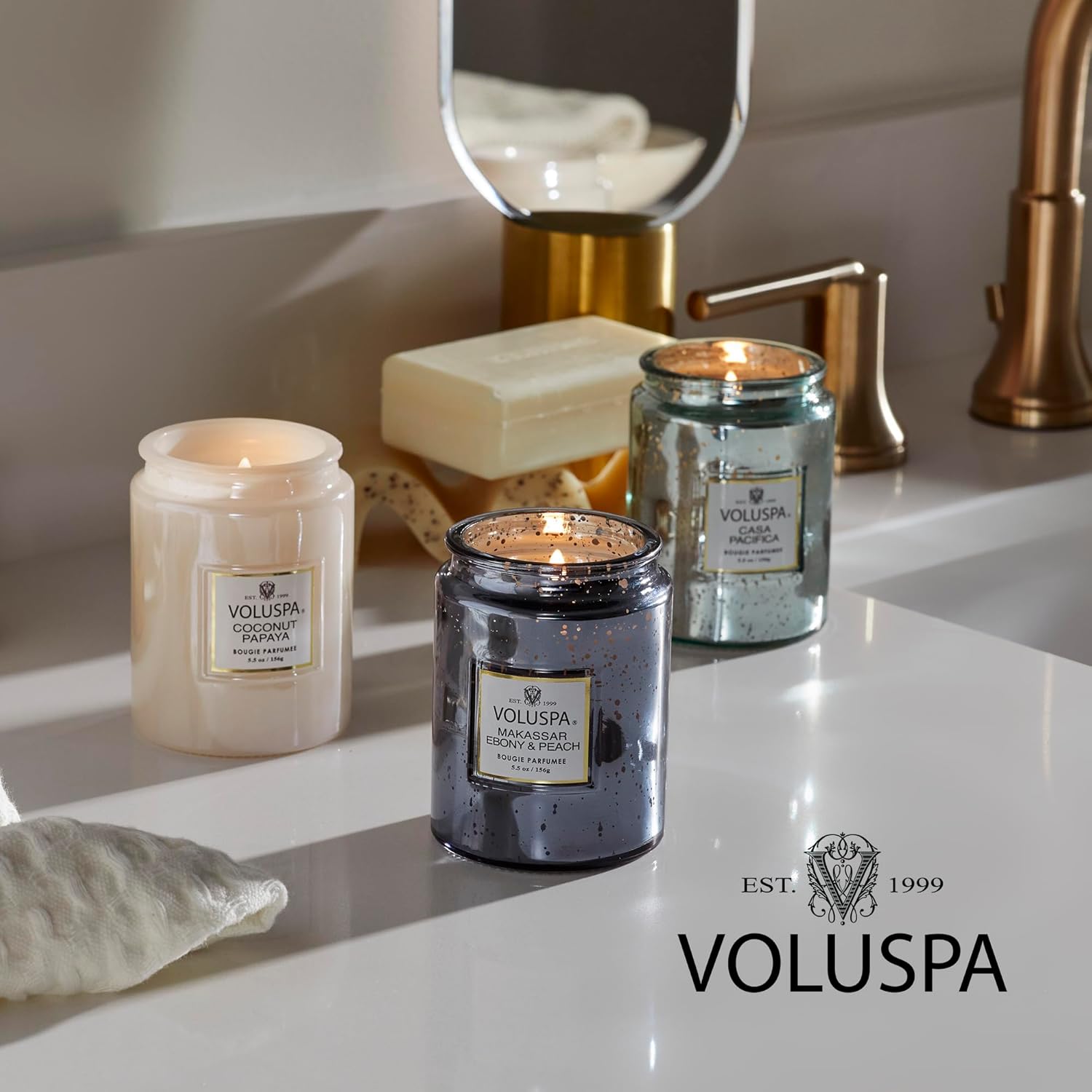 Voluspa Coconut Papaya, Small Candle Jar, 5.5 oz, 50 Hour Burn Time, Coconut Wax for Clean Burning, Handcrafted in The USA