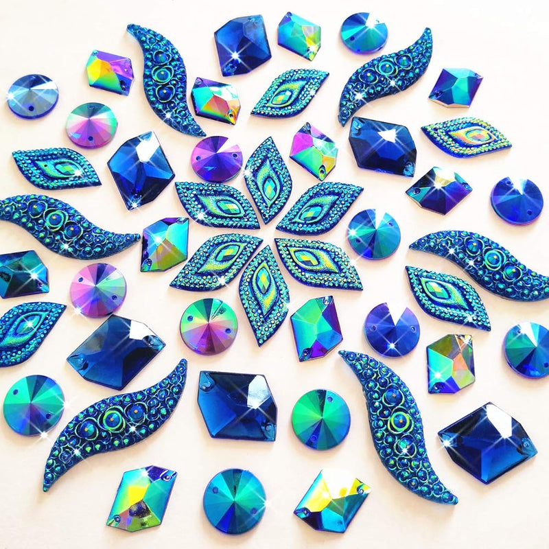 50Pcs Special Effect Different Shapes Mirror Ab Gems Sew On Rhinestones Facete