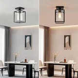 3 Pack Farmhouse Semi Flush Mount Ceiling Lights Black Metal Frame with Clear Glass