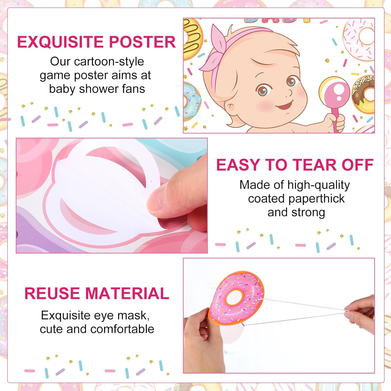 Pin The Pacifier Baby Shower Game Baby Shower Party Decorations Include Large Poster 24 Pacifier Stickers Blindfold Game Set For Birthday Party Decor Supplies (Donut)