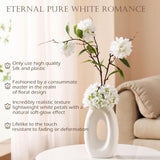 Fake Flower Bouquet And Vase Set, Faux Flower Arrangement For Decorating Living Room And Offices, Realistic Artificial Flowers Made Of Silk & Plastic, Floral Decoration With White Blossoms