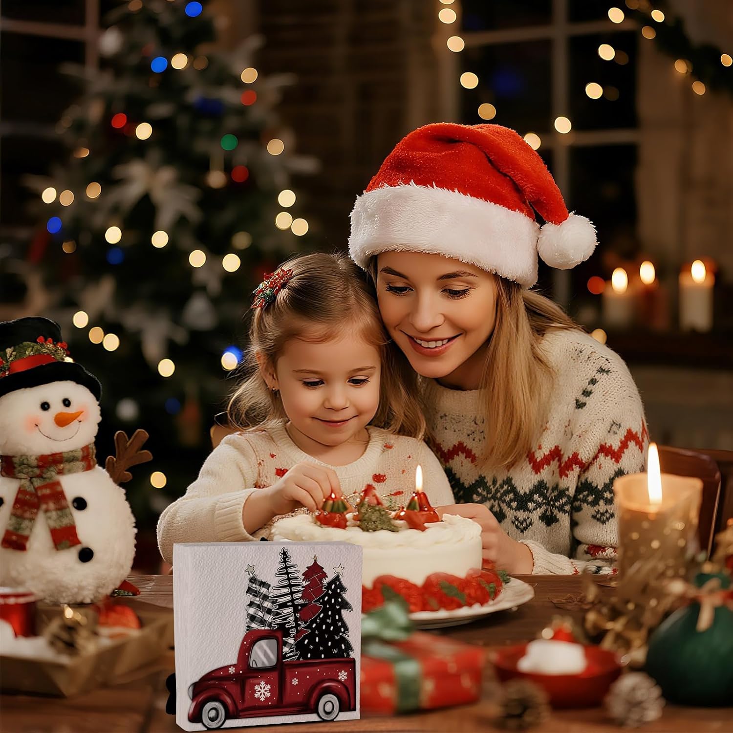 Christmas Napkin Holder For Tables Red Black Truck Metal Cocktail Buffalo Plaid Christmas Tree Napkin Holder Rustic Tissue Paper Dispenser For Winter Xmas Storage Farmhouse Restaurant Kitchen Party