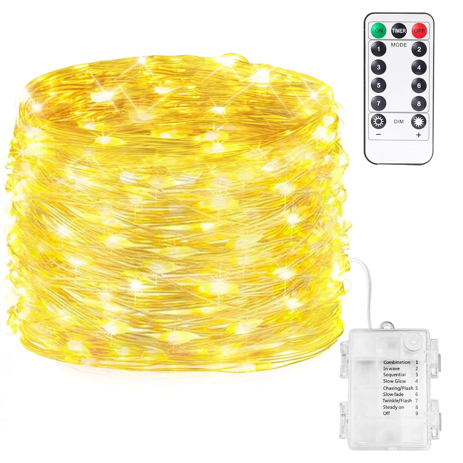 Fairy Lights 33Ft 100 Led Fairy String Lights Battery Operated With Remote, 8 Modes Outdoor Waterproof Led Twinkle Light