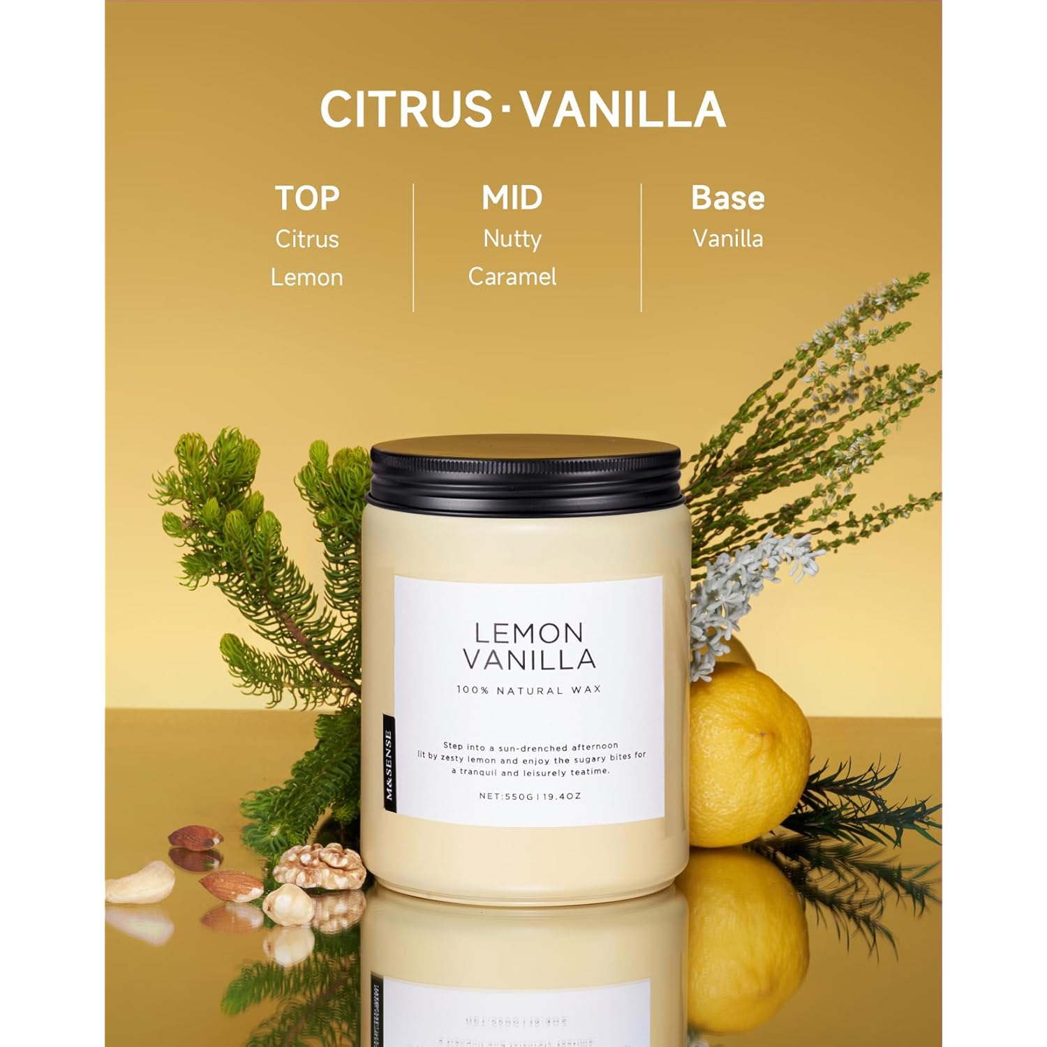 Candles Lemon Vanilla Scented, 19.4Oz 110 Hours Long Lasting For Home 2 Wick Natural Soy Wax Non Toxic Candles In Glass Jar, Stress Relief Gifts For Women And Men