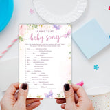 5" X 7" Floral Baby Shower Double-Sided Game Cards With Answer Card - 50 Name That Baby Song & Family Feud - 2 Games, Gender Reveal Game Cards - Party Decor & Supplies - A05