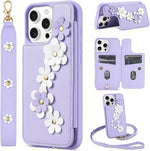 iPhone 16 Pro Wallet Case, Card Holder, Flower Design, Crossbody, PU Leather