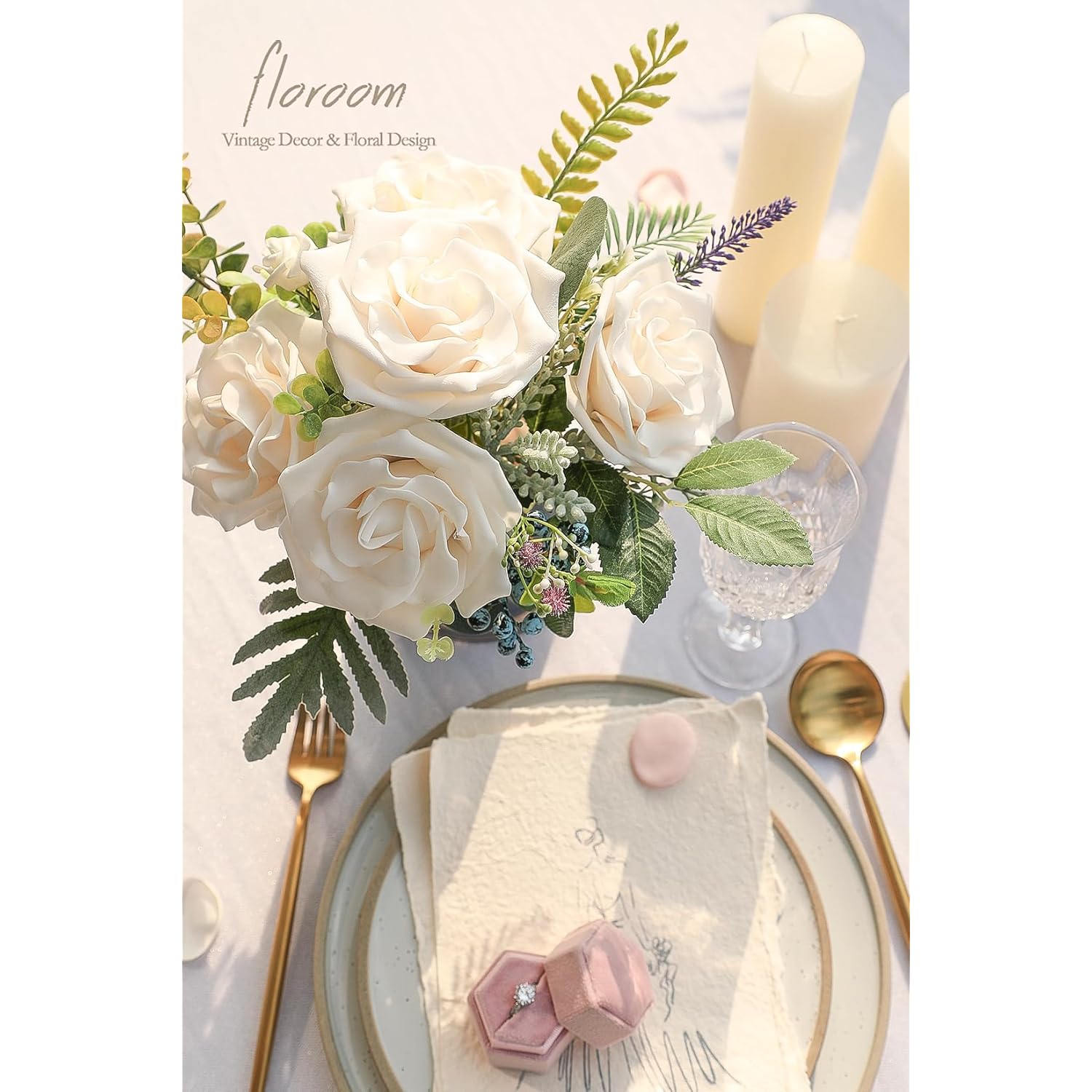 Artificial Flowers 16Pcs 3.5" Real Looking Cream Foam Fake Avalanche Roses With Stems For Diy Wedding Bouquets Bridal Shower Centerpieces Floral Arrangements Party Tables Home Decorations