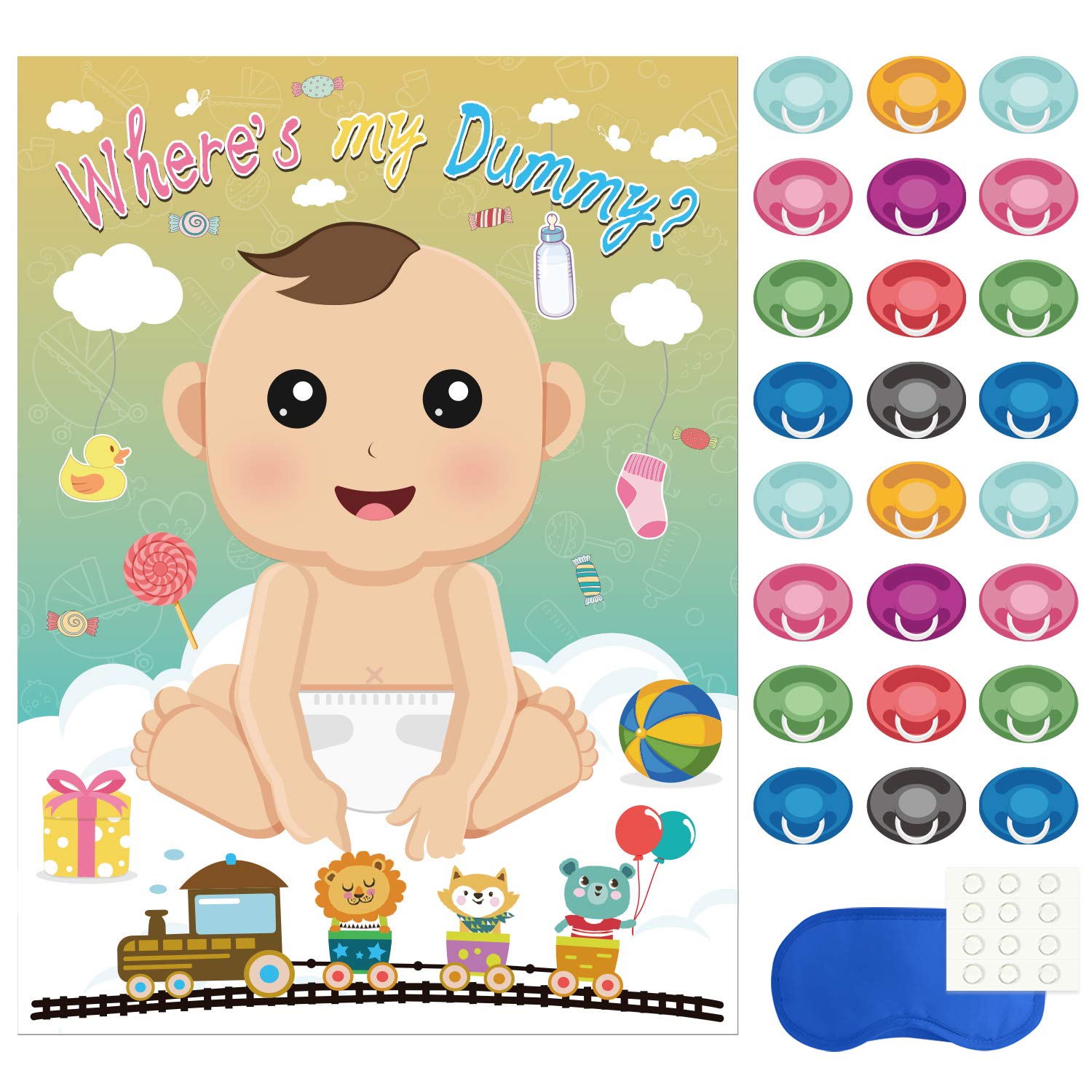 Baby Shower Party Games - Pin The Dummy On The Baby Game With 24Pc Pacifier Stickers