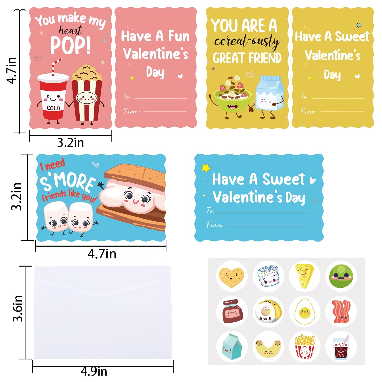35 Pack Valentines Cards For Kids - Cute Kids Valentines Cards With Envelopes & Scratch And Sniff Stickers - Food Pun Valentine’S Day Card For Classroom Exchange School Activity