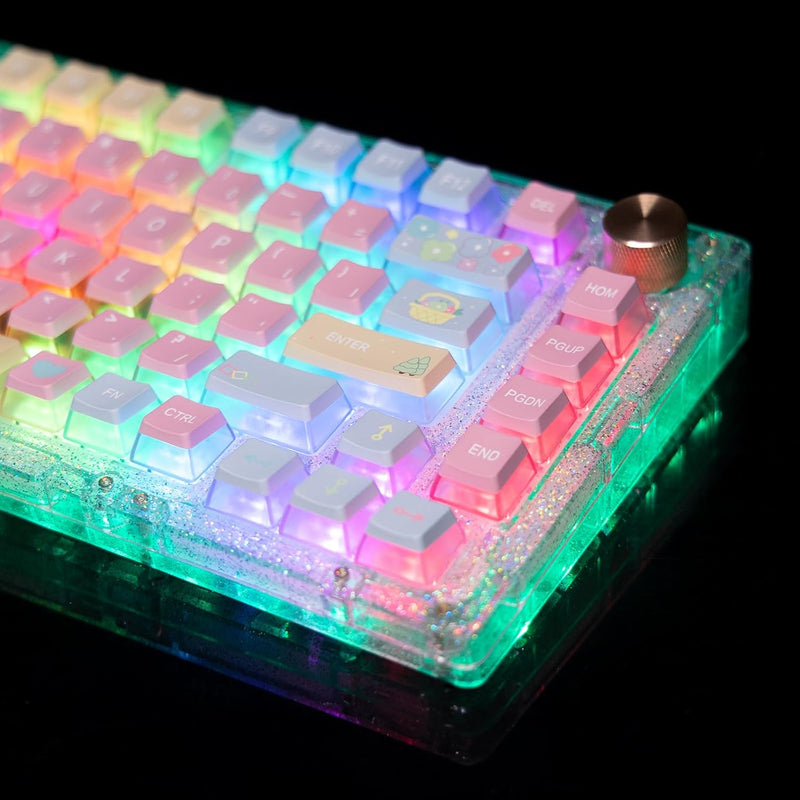 138 Keys Rainbow Keycaps Side Transparent, Oem Profile Pbt Pc Five-Sided Therm