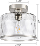 Satin Nickel Semi Flush Ceiling Light with Hammered Glass Farmhouse Fixture
