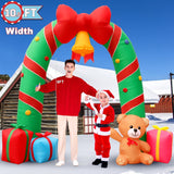 Christmas Candy Cane Archway Inflatables - 10Ft With Bow Bells, Led Lights - Outdoor Decorations For Xmas Garden Lawn