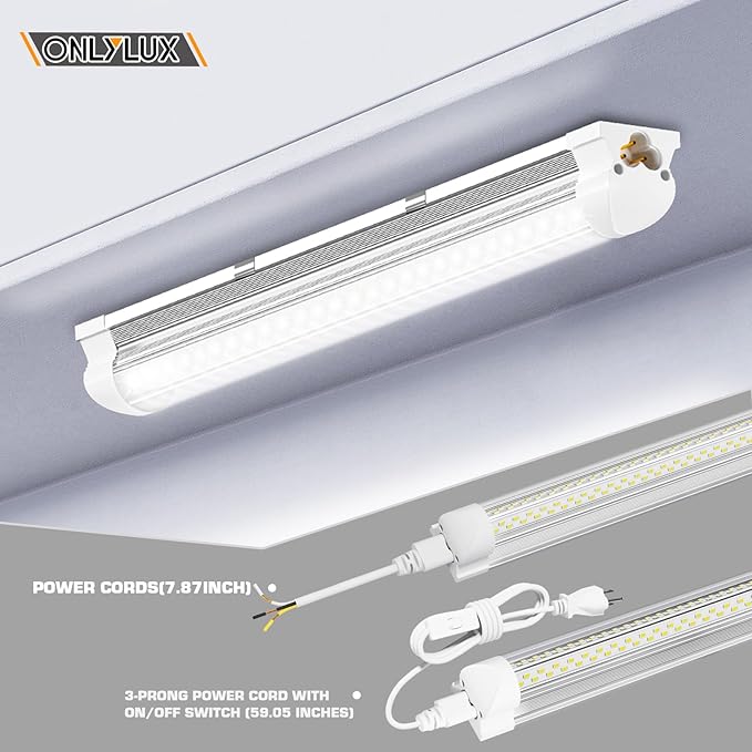 2 Pack LED Tube Lights 25W 6000K Linkable Plug In Shop Lights for Garage Workbench