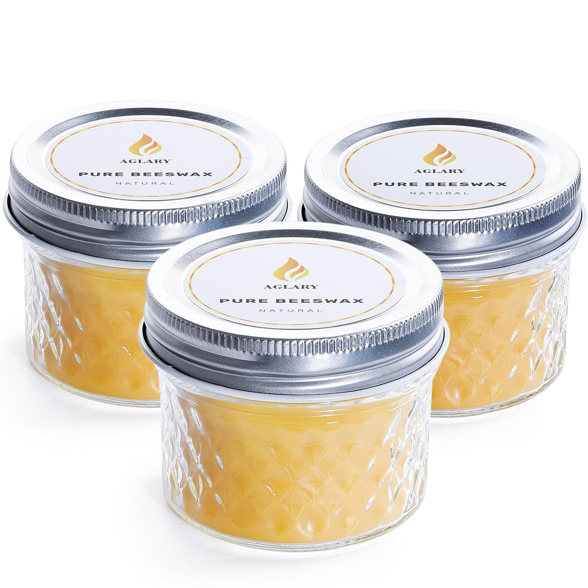 3Pcs Beeswax Candle In Glass, 3Oz,Over 21H Burn Time, Elegant And Natural Home Lighting,Unscented Beeswax-Raw