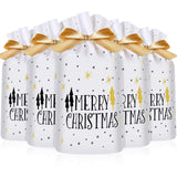 30 Pack Treat Bags With Drawstring, Merry Christmas Tree Print Plastic Candy Bags Drawstring Cookie Sack For Christmas Wedding Party Birthday Engagement Holiday Favor