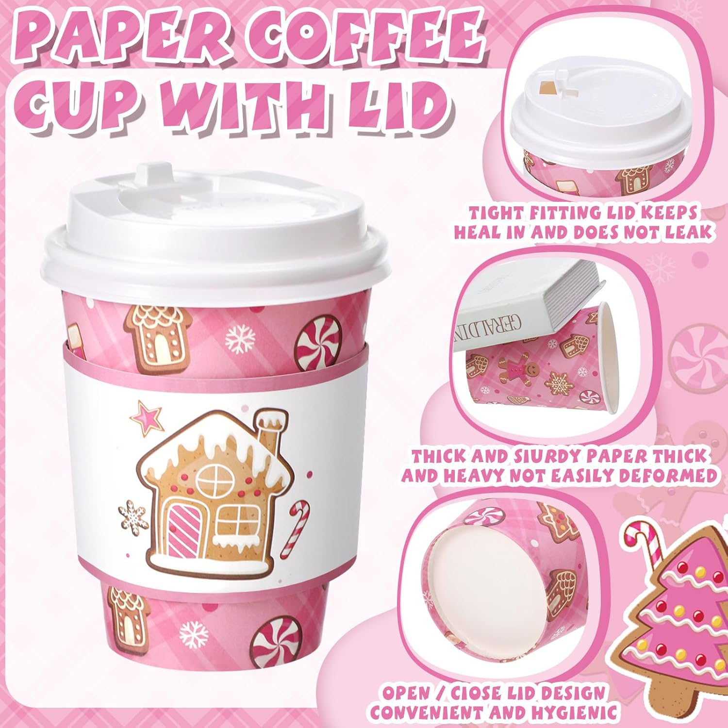 Gingerbread Man Party Disposable Coffee Cups With Lids, Sleeves And Stirrers 50 Pack 12 Oz Hot Cups Baby Shower Decoration For Fall Baby Shower Gender Reveal Party Christmas