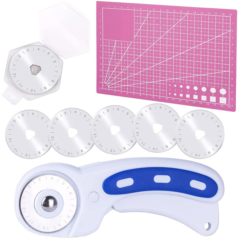 45Mm Rotary Cutter With 5 Pcs Rotary Cutter Blades And A5 Cutting Mat, Rotary